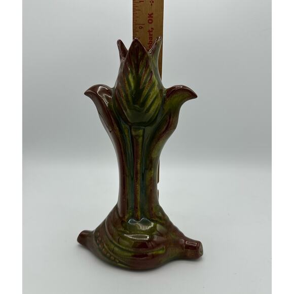 Vintage 1950s Tulip Vase with Variegated Brown and Dark Green Glaze - Picture 9 of 16